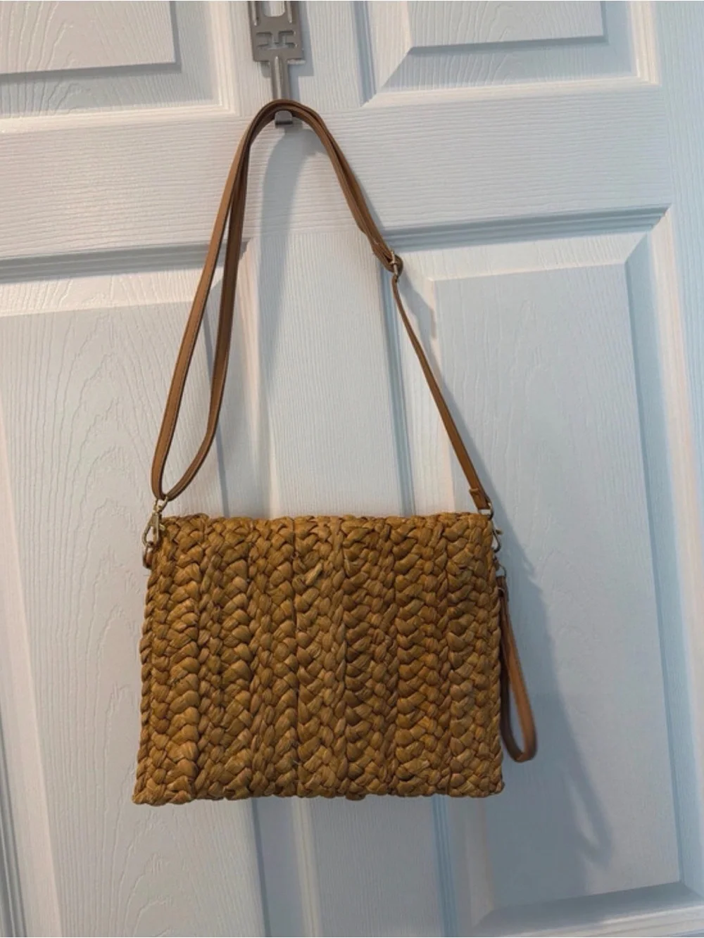 Woven Straw Clutch or Shoulder Bag - Tan